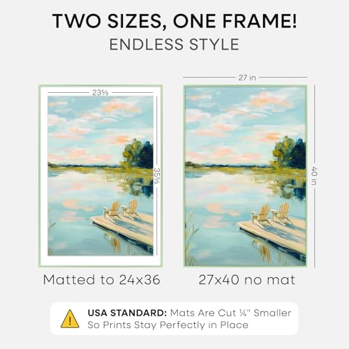 Image of Homeforia 27x40 Poster Frame Sage Green, High End Metal 27x40 Large Picture Frames with Mat 24x36 inch Photo, 27 x 40 Thin Frame Matted to 24 x 36 Art, 40x27 Frames, Tempered Glass, Wall Kit, Set of 1