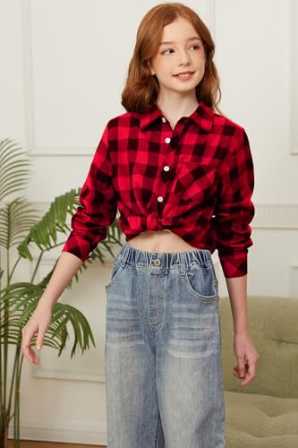 Image of SANGTREE Girls & Women's Long Sleeve Flannel Plaid Shirt Button Down Shirts, 3 Months - US 2XL