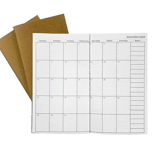 UNIQUE HM&LN Travelers Notebook Insert, July 2023 - December 2024 Pocket Planner Refills, Weekly & Monthly Calendar, Journal for Writing, Acid-free paper 6.5 x 3.7 in