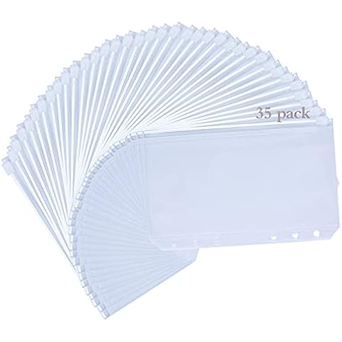 35pcs Binder Pockets A6 Binder Zipper Folders 6 Holes Zipper Binder Pocket for 6-Ring Notebook Binder Loose Leaf Bags, Waterproof PVC Pouch Document Filing Bags Zipper Loose Leaf Bags for Cash, Cards Cover