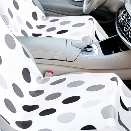 Image of Hahafelt 2 Pack Car Seat Towel Cover with Storage Bag, Black and Gray Dots