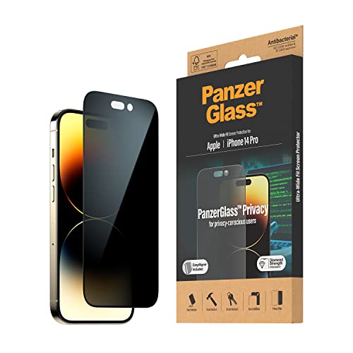 PanzerGlass™ Privacy Screen Protector for iPhone 14 Pro - Ultra-Wide Fit and scratch-resistant tempered glass iPhone screen and privacy protector - with mounting aid for easy installation