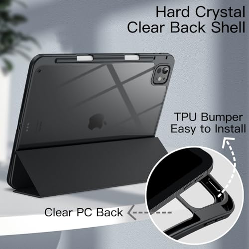 Image of JETech Cover Case for iPad Pro 11-Inch M5 /M4 2025 /2024 (6th /5th Generation) with Pencil Holder, Clear Transparent Back Shell Slim Stand Shockproof Tablet Cover, Auto Wake /Sleep (Black)