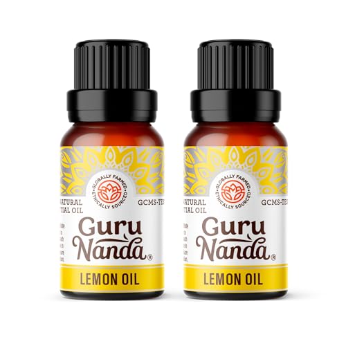 GuruNanda Lemon Essential Oil - 100% Pure, Natural, Undiluted Aromatherapy Oil for Diffusers, Massage & DIY Recipes - Fresh Citrus Scent (2x0.5 Fl Oz)