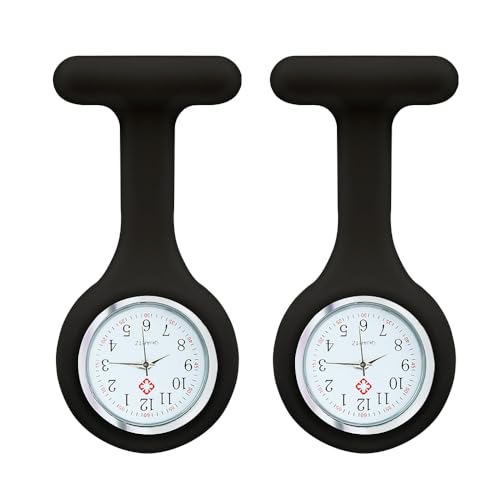 Jtffjsy Broche de reloj de enfermera, PLC de silicona con pin/clip, para mujeres para la industria del cuidado de la salud, Negro y negro, Moderno
