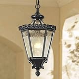 Milaii Copper Outdoor Pendant Light 19.3' H Black Exterior Hanging Light Fixtures Waterproof Lantern Chandelier Anti-Rust Front Porch Light Outside Pendant Lighting for Patio Foyer Balcony
