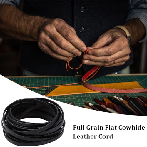 GORGECRAFT 5m Black Leather Strap Strips 5mm Wide Genuine Leather String Flat Leather Cord 1mm Thick Cowhide Rope Braiding Thread for Bracelets Necklace Jewelry Making Boot Lace DIY Crafts Workshop - Image 4