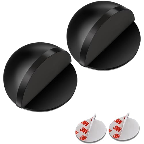 2 Pcs Black Door Stop Self-Adhesive Floor Door Stoppers Oval Stainless Steel Door Stop Floor Mounted Half Moon for Modern Wall Protector Indoor Doorstop for Skirtings Hard Floor Glass Door