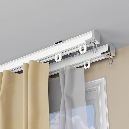 Tringle de douche réglable 110cm blanche à double voie avec rouleaux