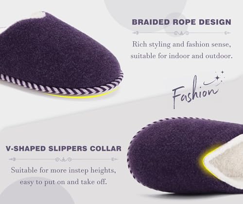 Image of KuaiLu Womens Supportive Memory Foam Slippers Felt Fuzzy Lined Heel Cushion Lightweight House Shoes for Indoor Outdoor