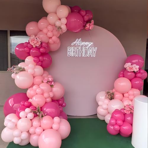 Image of 60pc Pink Balloons Metallic Rose Red Balloon Hot Pink Latex Ballons and Dark Magenta Balloons for Birthday Baby Shower Princess Party Decorations