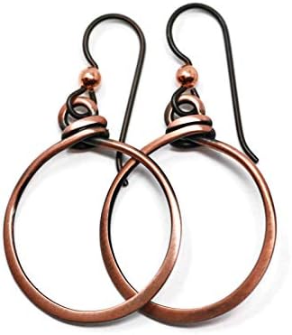 Salish Sea Inspirations Antique Copper Hoop Earrings - Hypoallergenic Niobium Ear Wires (1" Diameter)