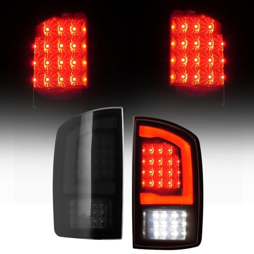 WonVon LED Taillights Assembly Compatible for 2002-2006 Dodge Ram 1500 2003-2006 Dodge Ram 2500 3500 Smoked Lens Rear Brake Light Replace CH2800147 CH2801147 black
