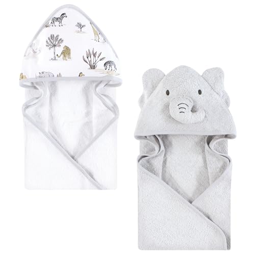 Image of Hudson Baby Cotton Animal Face Hooded Towel, Neutral Safari World, One Size