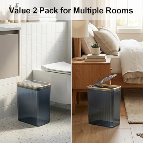 Bote de basura pequeño para baño x2 con tapa azul miniatura 3
