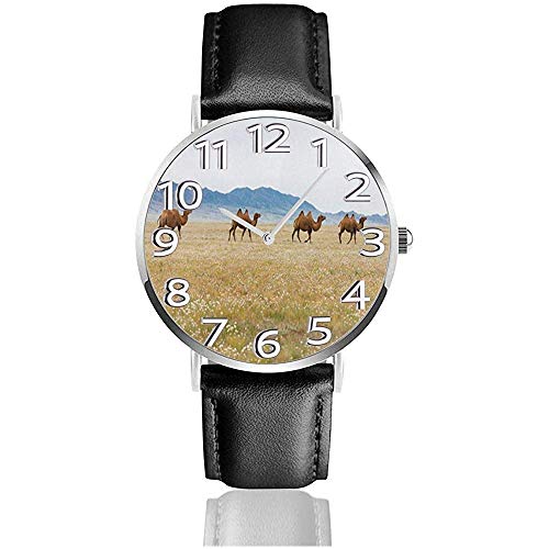Bactrian Camel Herd Uhren Robuste Armbanduhr aus PU-Leder Life Silence Quartz Watch