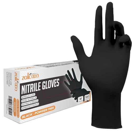 ZALCOON Disposable Gloves Nitrile Exam Gloves Black Powder-Free Non-Sterile Food Safe Cleaning Gloves Large (1 Pack x 100 Pieces)