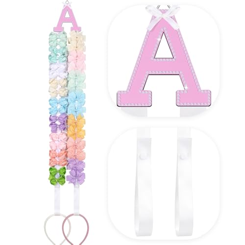 POVETIRE Letter Bow Holder Hair Bow Organizer Ribbon Hair Clips Storage Hair Bows Hanging Baby Headband Holder Hair Accessories Organizer Display Decors Baby Nursery Toddler Girls Room-A