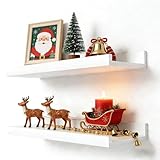 Solrot White Floating Shelves for Wall Decor, Wall Mounted Wood Storage Shelf for Bedroom, Living Room, Bathroom, Kitchen, Nursery, Display Picture Ledge Shelf with Lip Set of 2-14 Inches, White