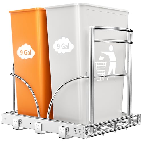 ANASTA Dual Pull Out Trash Can Under Cabinet Rack, No Can Included, Under Sink Trash Can Pull Out Holds Double 7-9 Gal/2 * 35 Qt Recycle Bin Garbage Can Combo, Inside Cabinet Size ≥16''W 22" D 17''H by ANASTA - Used condition - US$78.89