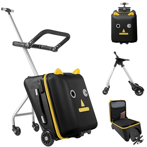 Image of Aseasimlestore Ride on Suitcase for Kids, 20 inch Hardside Luggage with Child Seat Design and 4 Universal Wheels - Black