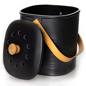 KESSELBACH ® Komposteimer mit Deckel Schwarz – Geruchsdicht durch Aktivkohlefilter – Biomülleimer Küche – Premium aus echtem Bambusfaser – Küchenabfalleimer für Biomüll – Kompostbehälter Elegant