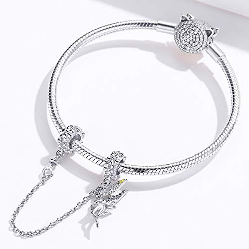 Image of ARTCHARM Heart Safety Chain Charm 925 Sterling Silver Beads fit European Charms Bracelet & Necklace