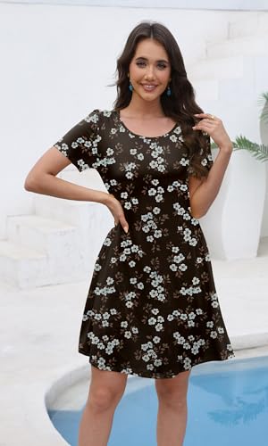 Image of COSSEN Women's Summer 2026 Casual Tshirt Dress Crew Neck Short Sleeve with Pockets Flowy Loose Swing A-Line Sundress