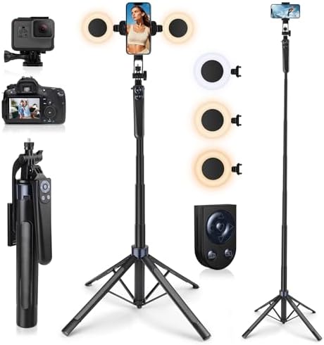 Avaspot 71" Phone Tripod with 2 LED Fill Lights & Removable Remot...