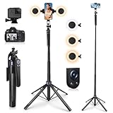 Avaspot 71' Phone Tripod with 2 LED Fill Lights & Removable Remote, All-in-One Extendable Selfie Stick Tripod for iPhone, Android & Camera, Ideal for Selfies, Vlogging & Video Recording