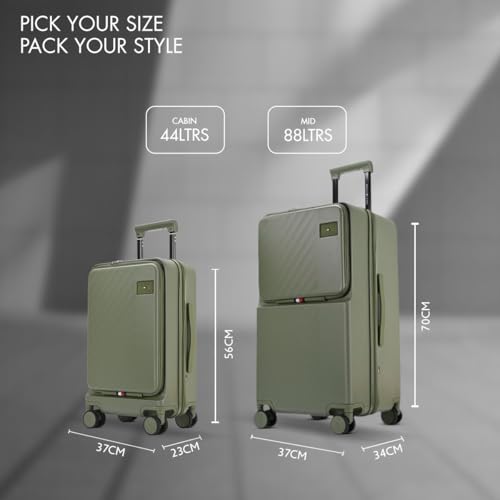 Image of Tommy Hilfiger Cabin Size Luggage Duke - Olive |Carry-On Trolley Bag with TSA Lock |360 Spinner Wheels |Telescopic Handle |Hardshell PC Suitcase | Laptop Compartment | 56cm | 44L Capacity