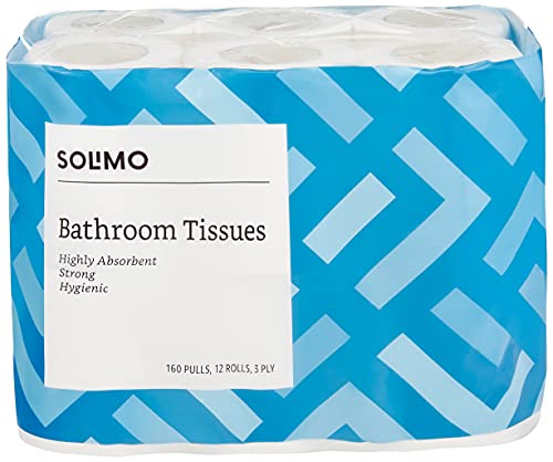 Image of Amazon Brand - Solimo 3 Ply Toilet Paper Roll | 3840 Pulls | 160 Pulls X 24 Rolls | Soft and Highly Absorbent | 100% Natural Virgin Cellulose Fiber