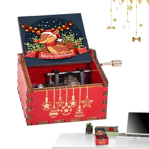 Generisch Caja de música con manivela de Navidad, caja de música clásica tallada a mano, de madera, adecuada como recuerdo para cumpleaños, Navidad, Acción de Gracias, Día de la Madre