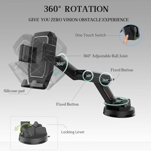 PUSOKEI Truck Phone Holder Mount, Heavy Duty Car Phone Holder for Dashboard Windshield 16.9 Inch Long Arm & Super Suction Cup - Image 2