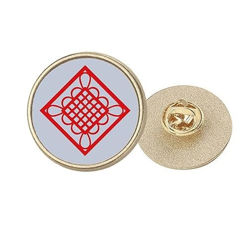 Broche noeud rouge chinois en métal doré rond, clip de taille M