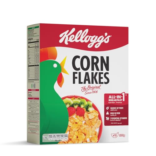 Kelloggs Corn Flakes Original | 375g | Tasty & Nourishing Breakfast | Cholesterol Free | High in Vitamins B1 B2 B3 D & Iron | Quick & Easy Breakfast