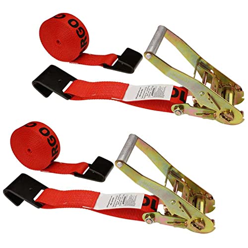 US Cargo Control 2 Inch Wide X 12 Foot Long Flat Hook Ratchet Strap, Red Dependable Strap for Securement, 3,333 Pound Working Load Limit, 2 Pack