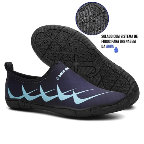 Sapatilha Aquática Antiderrapante Tênis Praia Híbrido Pesca Cachoeira Trilha Bike (Azul Escuro Boom,