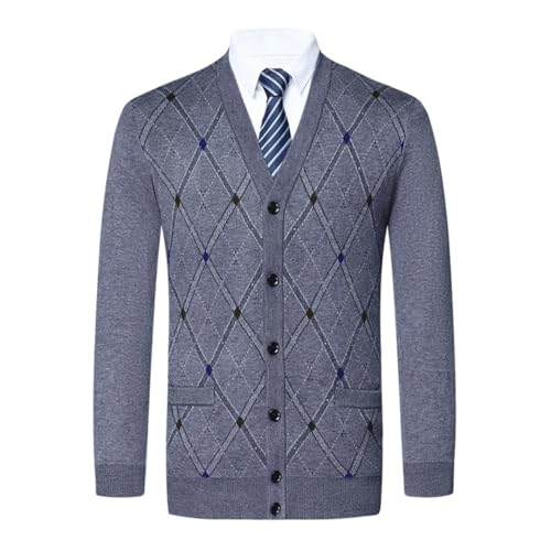 Men Sweater Buttons Down Plaids Vintage Knit Sweater Thick for Winter V Neck Cardigan4