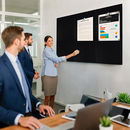 Large Cork Board for Walls-6 Pack Felt Wall Tiles with Safe Adhesive, Black Pin Board, Notice Board for Office, Tack Board Cork Boards 36"x24"