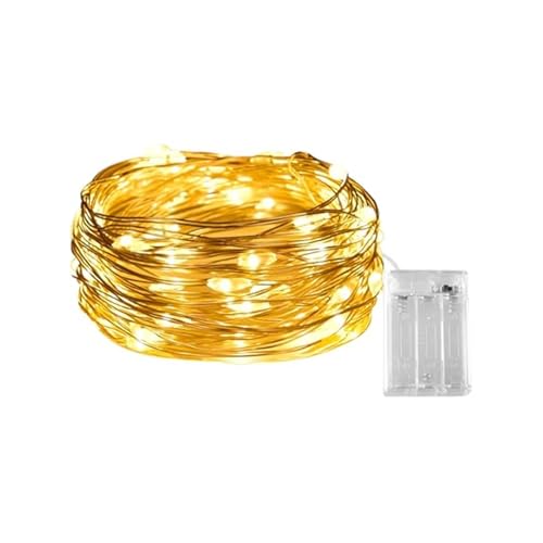 Guirnalda de luces LED de alambre de cobre, batería 3AA, 2 m, blanco cálido, ideal para decoraciones festivas y ambientes acogedores.