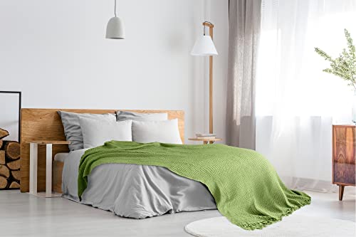 Emma Barclay Honeycomb, Recycled Cotton Plain Waffle Textured Chair Sofa Setee Throw Over Blanket in Pistachio Green - Image 4