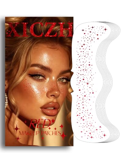 Image of XICZH Glitter Freckles, Red Temporary Face Tattoos Stickers, Body Face Glitter for Women, Country Concerts Singer Festival Rave Accessories