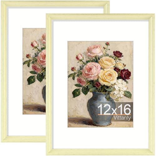 Vittanly 12x16 Picture Frames Set of 2, Vintage Photo Frames, Beige