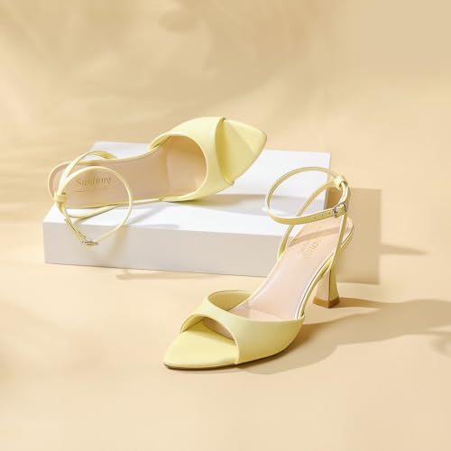 Image of Susanny High Heels for Women Pointed Open Toe Strappy Chunky Block Heels Ankle Strap Stiletto Kitten Heeled Sandals Wedding Bridal Party Prom Sexy Dress Shoes
