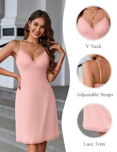 Image of Avidlove Spaghetti Strap Slip Dress Lace Trim Full Slips for Under Dresses Sexy Nightgown