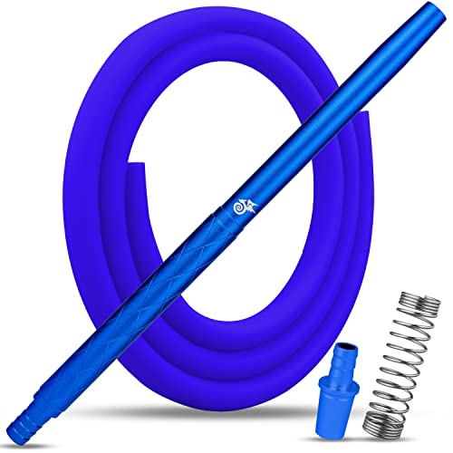 Tuyau de Shisha avec Embout - 150 cm - Tuyau en Silicone Souple avec Ressort Anti-Torsion, Adaptateur et Joint - Embout Fin pour Shisha - Accessoire pour narguilé Bleu Cover