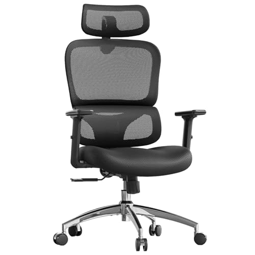 SIHOO Ergonomic Office Chair, High Back Desk Chair, Lumbar Support, Swivel Computer Task Chair with Adjustable Headrest, Tilt Function,Black Black Upg