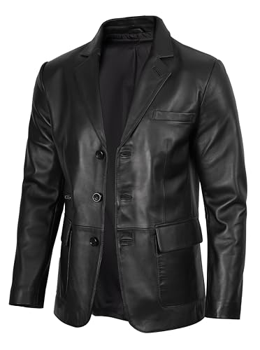 fjackets Vestes en cuir d'agneau Blazer en cuir de style classique pour hommes - Manteau en cuir pour homme, blazer Eliseo à 3 boutons pour homme noir |...