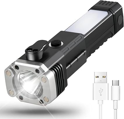 AJARVAR LED 3W Torch Light 7 Mode Rechargeable Solar Torch Flashlight Long Beam Range Hammer Strong Magnets Window Glass Seat Belt Cutter Torch Emergency Light-image-35